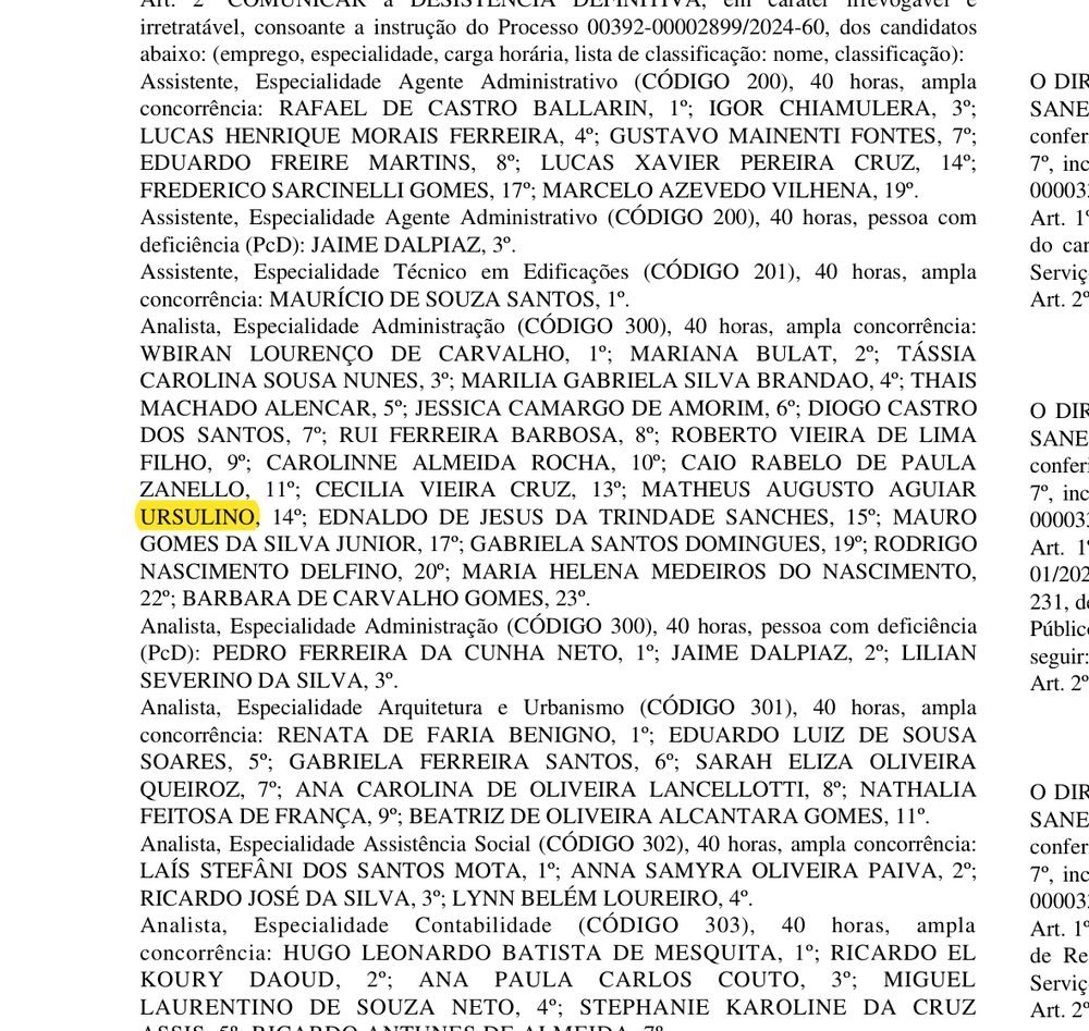 Instrução da CODHAB nomeando o candidato classificado em 14º lugar