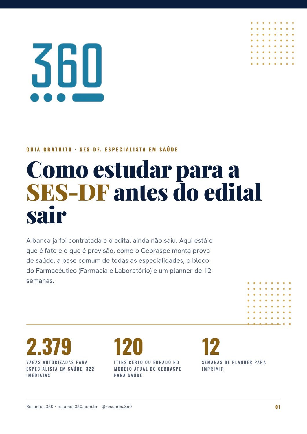 Capa do guia Como estudar para a SES-DF antes do edital sair, Resumos 360