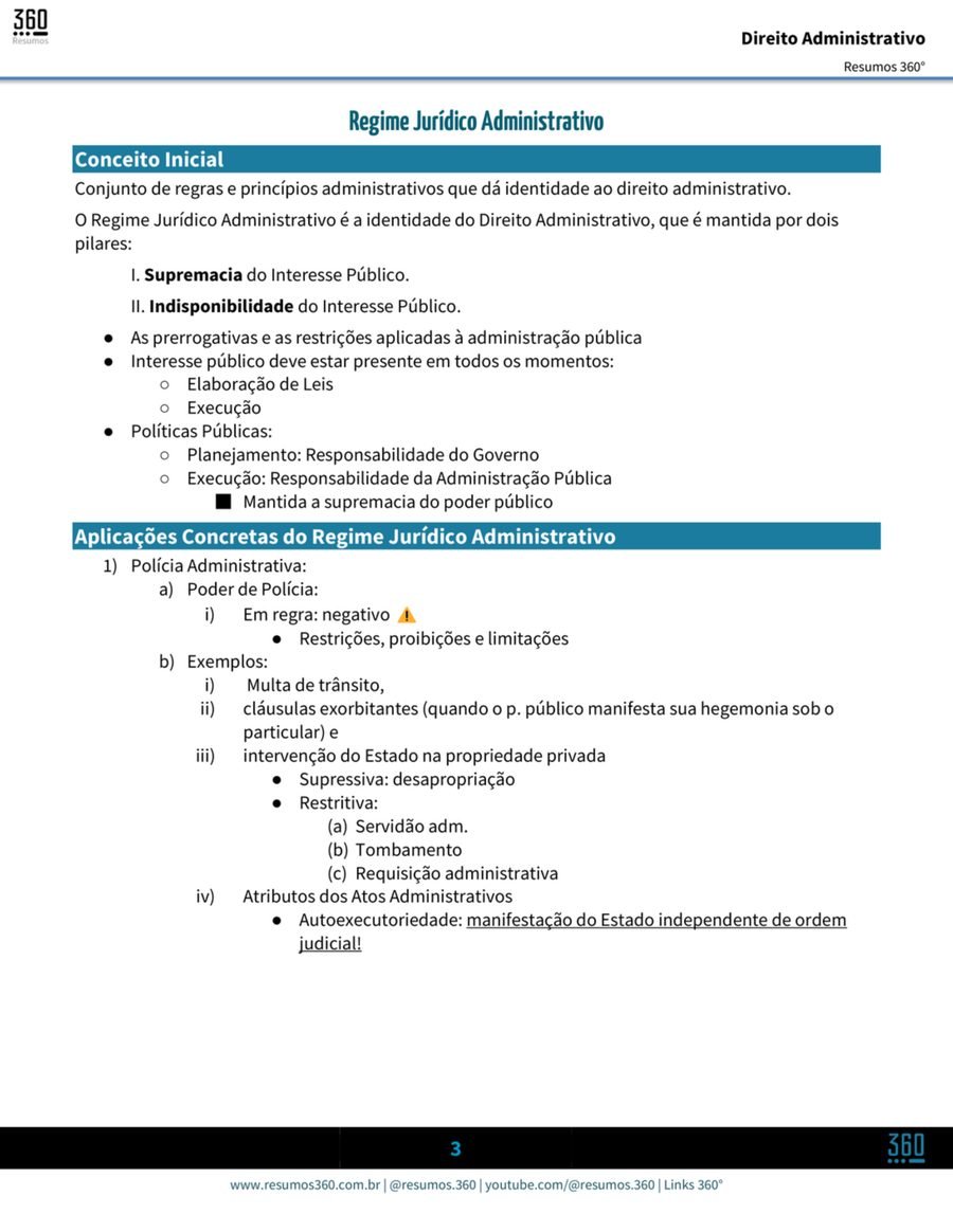 Página da amostra do Combo Administrativo. Direito Administrativo: regime jurídico administrativo