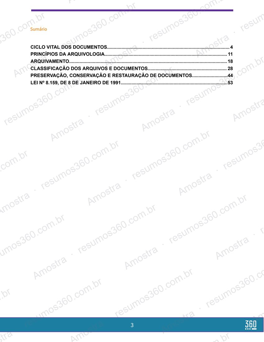 Página do material Resumo de Arquivologia