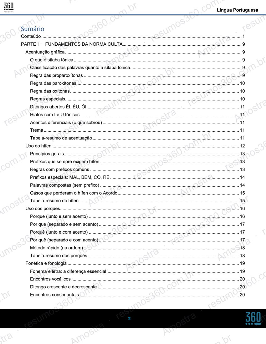 Página do material Resumo Português