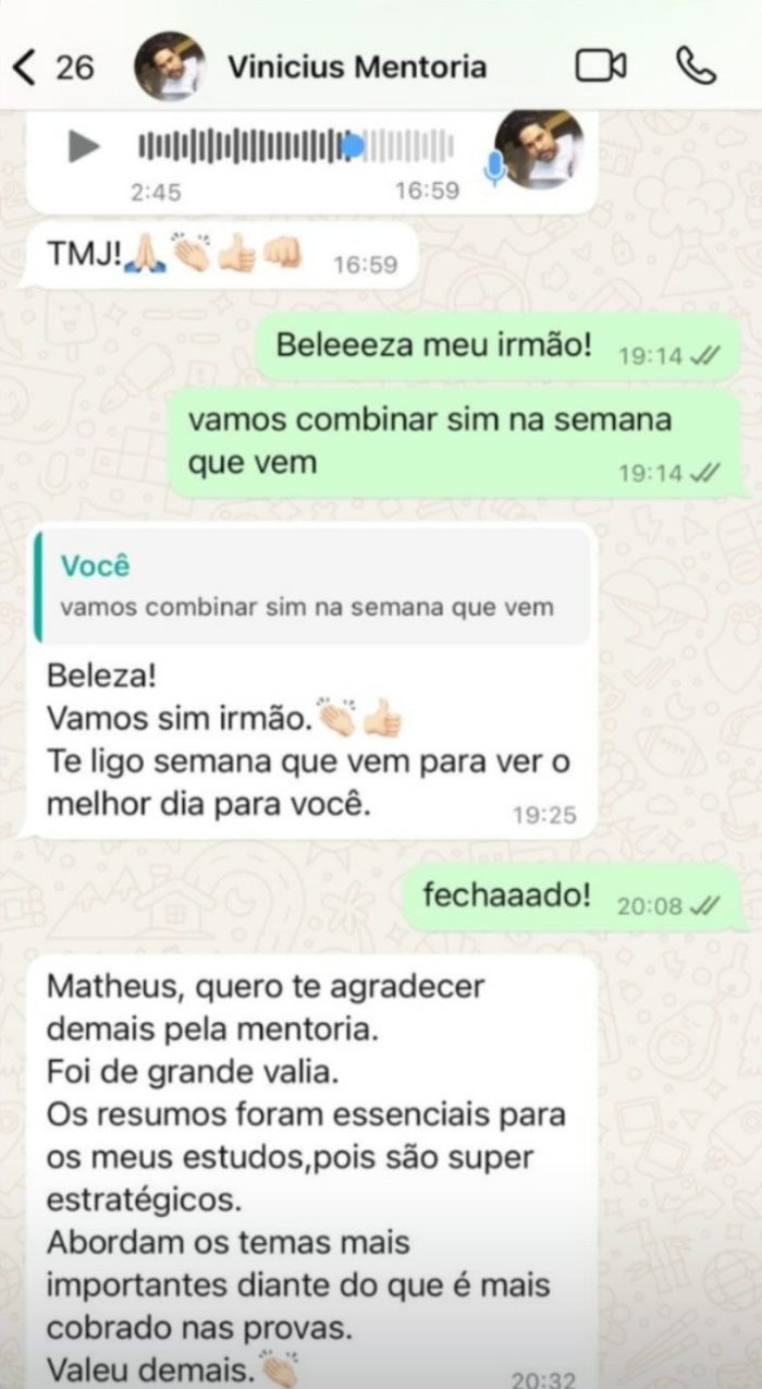 Vinicius agradecendo a mentoria