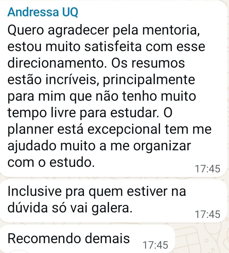 Aluna agradece e diz que o planner tem ajudado na organização do estudo