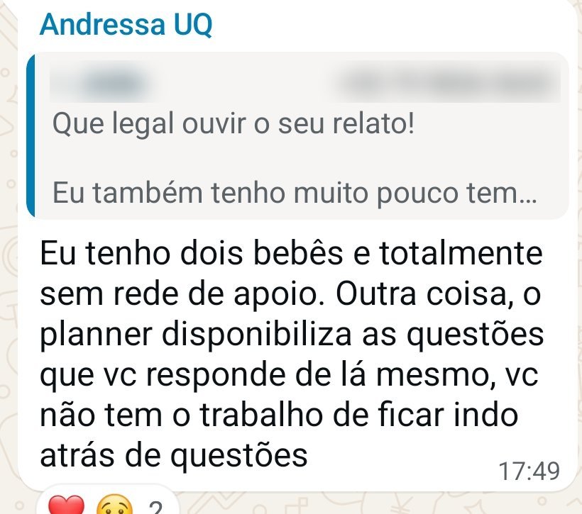 Aluna com dois bebês elogia ter as questões dentro do planner