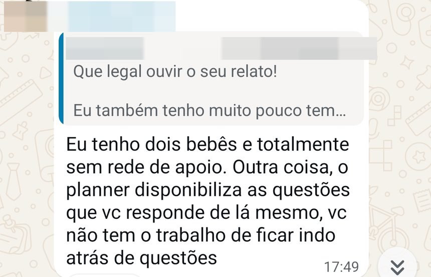 Aluna com dois bebês elogia ter as questões dentro do planner