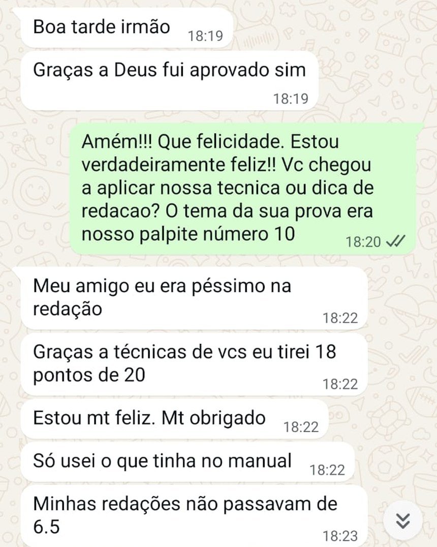 Aluno conta no WhatsApp que foi aprovado para Agente da Polícia Federal e tirou 18 de 20 na discursiva