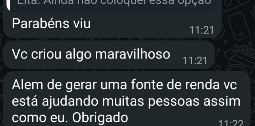 Aluno parabeniza pela plataforma e diz que ela ajuda muitas pessoas