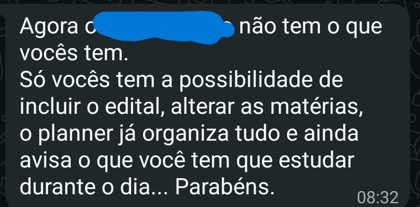 Aluna compara com outra plataforma e elogia poder incluir o edital