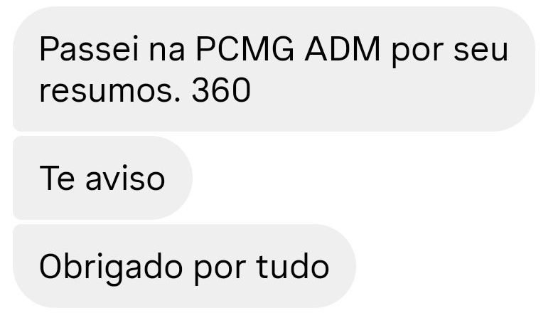 Mensagem de aluno no Instagram: passou na PC-MG, área administrativa