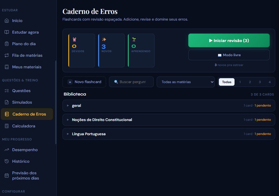 Caderno de Erros do Planner 360 com cartões devidos, novos e em aprendizado